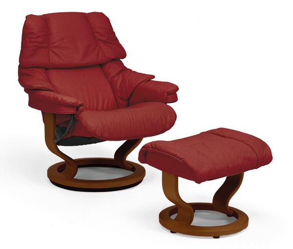 Stressless Reno Reno Large Recliner/Ottoman Paloma Wine Red & Mahogany